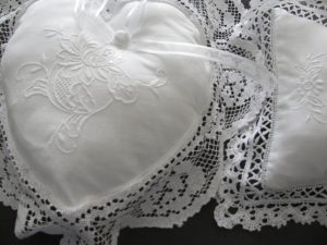 Wedding Ring Bearer Pillow Handmade Cluny Lace White Cotton Square