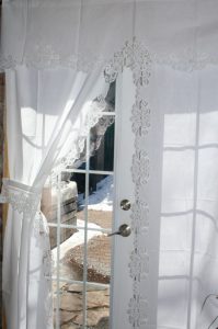 Battenburg Lace Peony Curtain Panel Matching Valance White Cotton