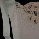 Vintage Ecru Cotton Battenburg Lace full length apron with hand embroidered details.