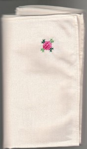 Vintage Ecru Cotton napkins with hand embroidered cross stitches corner.