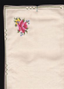 Venetian Lace & Cross stitched Roses Napkins to match tablecloth.