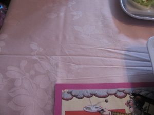 Cotton Pink Damask dinner size tablecloth- create an elegant setting for a baby shower.