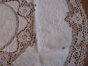 Pure Linen Reticella Lace tablecloth in Ecru colour